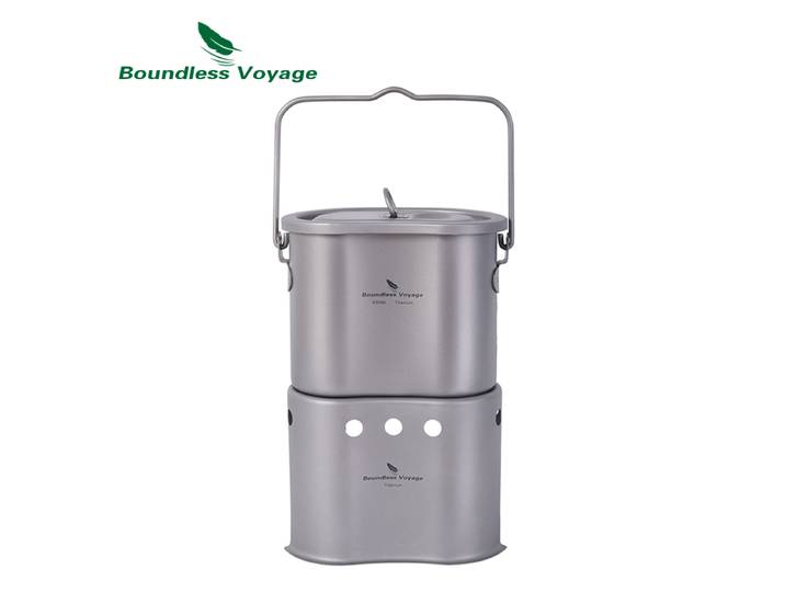 Boundless Voyage – poêle à bois pliable en titane, Mini taille, avec Pot de Camping, tasse de cantine 2 en 1, Ti2005C