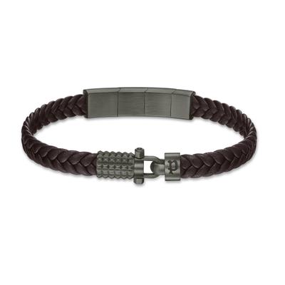 Armband POLICE "Wrath", braun (braun, gunfarben), Armbänder, Herren, 22cm, Edelstahl Leder, Edelstahl, Leder, Armband