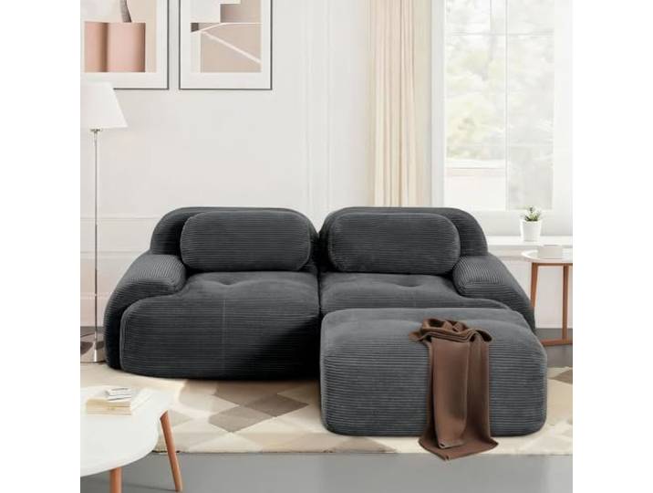 SoarFlash Modernes modulares Sofa, Kordtstoff-Oberfläche, Tiefe Sitzfläche + breite Armlehnen, werkfertig, 2-Sitzer Ecksofa, Gris foncé