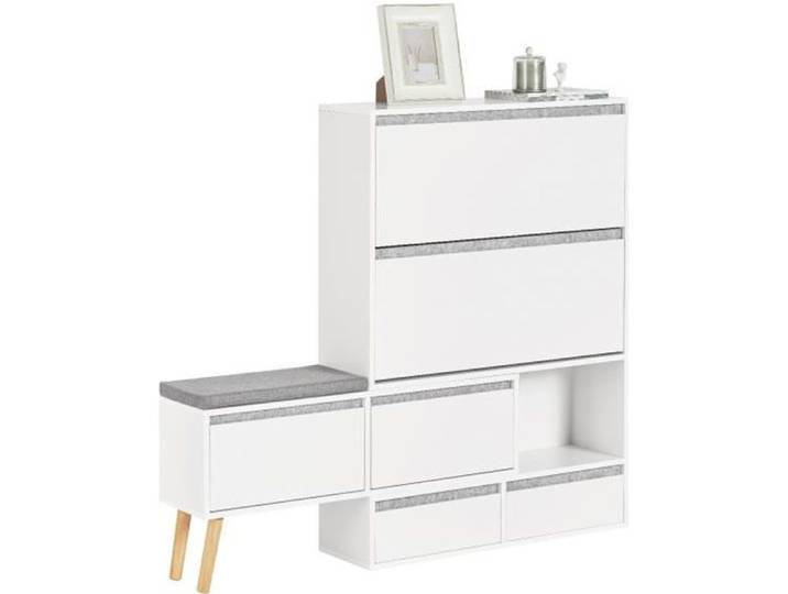 SoBuy FSR134-W Meuble à Chaussures avec 1 Banc de Rangement Amovible (124-92) x 24 x 115