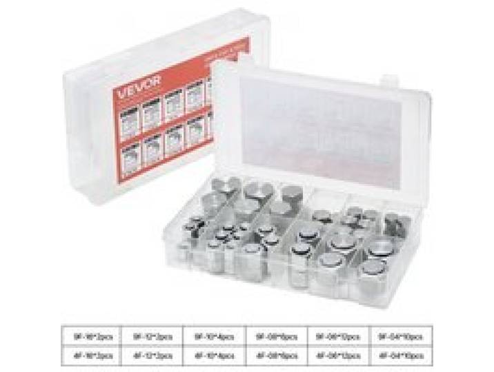 VEVOR 72-teiliges ORFS-Hydraulikfittings, O-Ring-Gleitringdichtungs-Fitting-Kit, Hydraulikschlauch- & Rohrfittings, Kappen- & Stopfen-Set mit Präzisionsgewinde, Größen 4, 6, 8, 10, 12, 16