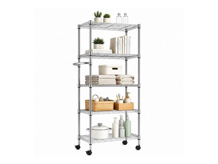 GarveeMore Stauraumregal 5 Ebenen Metall Rollwagen 76x36x158cm Küchenregal Mit Rollen & Griff
