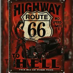 Moritz Retro Deko Blechschild Route 66 to Hell Geschenk-Idee aus Metall Vintage-Design zur Dekoration
