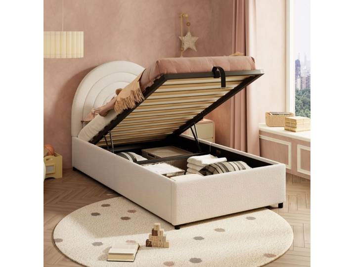 Lit rembourré 90*200 lit d'enfant lit individuel avec lattenrost et tête lit pour jeunes adapté pour adultes et jeunes lattes e