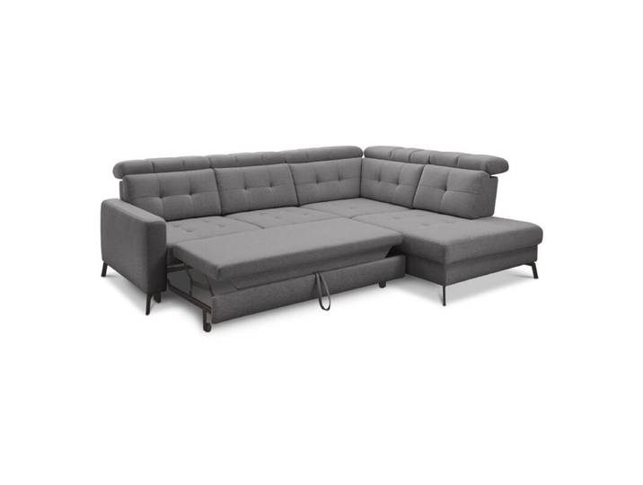 Musterring MR 4615 Ecksofa gesteppt mit optionalen Funktionen - Flachgewebe Mono grey - Schlaffunktion - rechts manuelle Kopfteilverstellung, Schlaffunktion Modern, Zeitlos