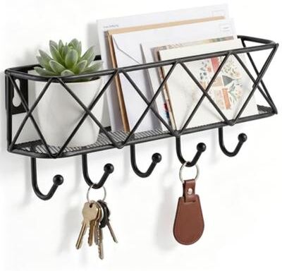Perfect Picks Market Key Holder Wall Mount With Mail Organizer For Wall, Metal Wall Key Rack With Hooks For Entryway Storage Key Holder Wall Mount With Mail Organizer For Wall, Metal Wall Key Rack With Hooks For Entryway Storage