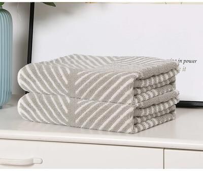 "Violet Linen Silver Chevron Waves Pattern, 100% Cotton, Jacquard Fashion Towel, 20"" by 30"", Grey, Hand Towels, Set of 2"
