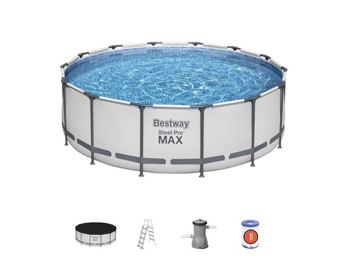 BESTWAY 5612X Abnehmbarer Pool Steel Pro Max 427 x 122 cm, mit Kartusche 3.028 L/H Abdeckung und Leiter, 56088, Blau