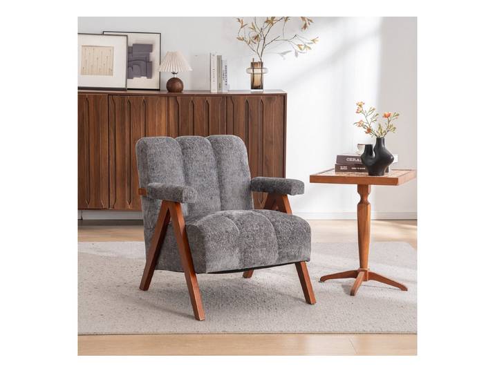 Fine Life Pro 4-Fußstuhl Bouclé-Sitzmöbel mit Holzrahmen, Armlehnenstuhl