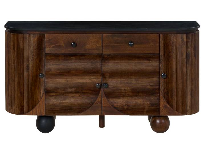 Sideboard Mango 150x40x80 dunkelbraun lackiert / Marmor schwarz FLORENZ #220