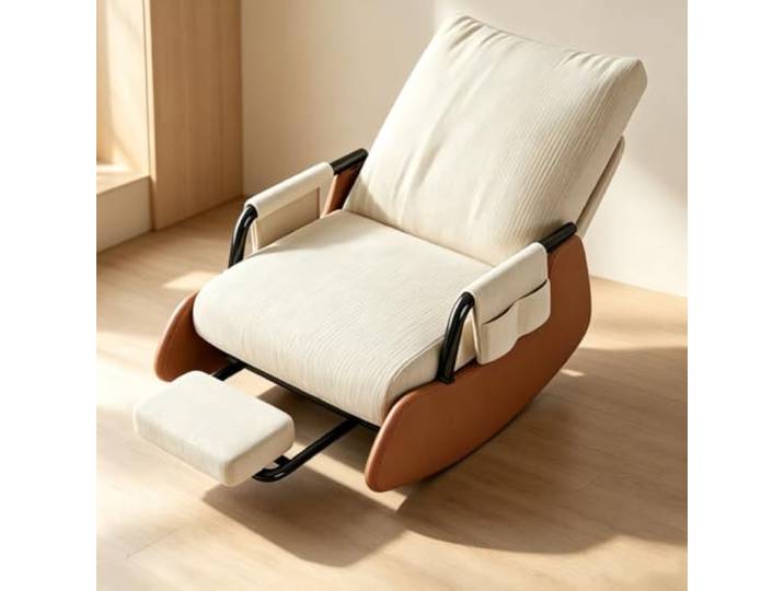 Lounge Schaukelstuhl für Wohnzimmer und Schlafbereich Sanfte Schaukelbewegung kombiniert mit integrierter Fußablage für ausgewogenen Sitzkomfort.