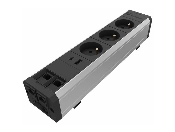 Multiprise Versatek 3 Prises électriques + 2 Ethernet + 1 USB - Câble d'alimentation 3 m