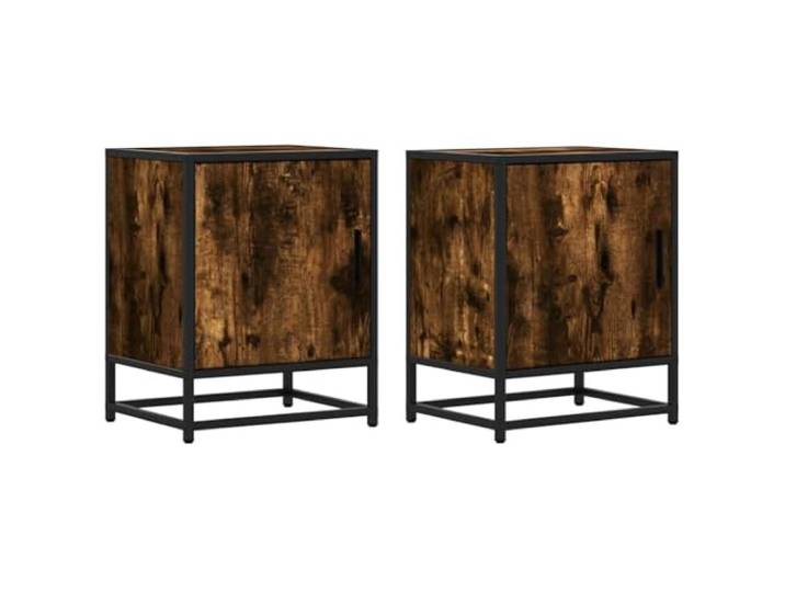 HGLADYU Nachttisch 2er Set Räuchereiche 40x31x50cm mit Tür, Stabiler Nachttisch aus Holzwerkstoff und Metallgestell, kompakter Beistelltisch mit viel Stauraum für Bücher und Dekoration