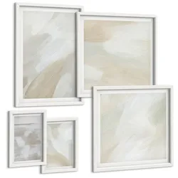 BILDER SET 5er Set - 50x50 cm & 20x30 cm & 40x60 cm Weißer Rahmen - Abstrakte Pinselmalerei auf Leinwand
