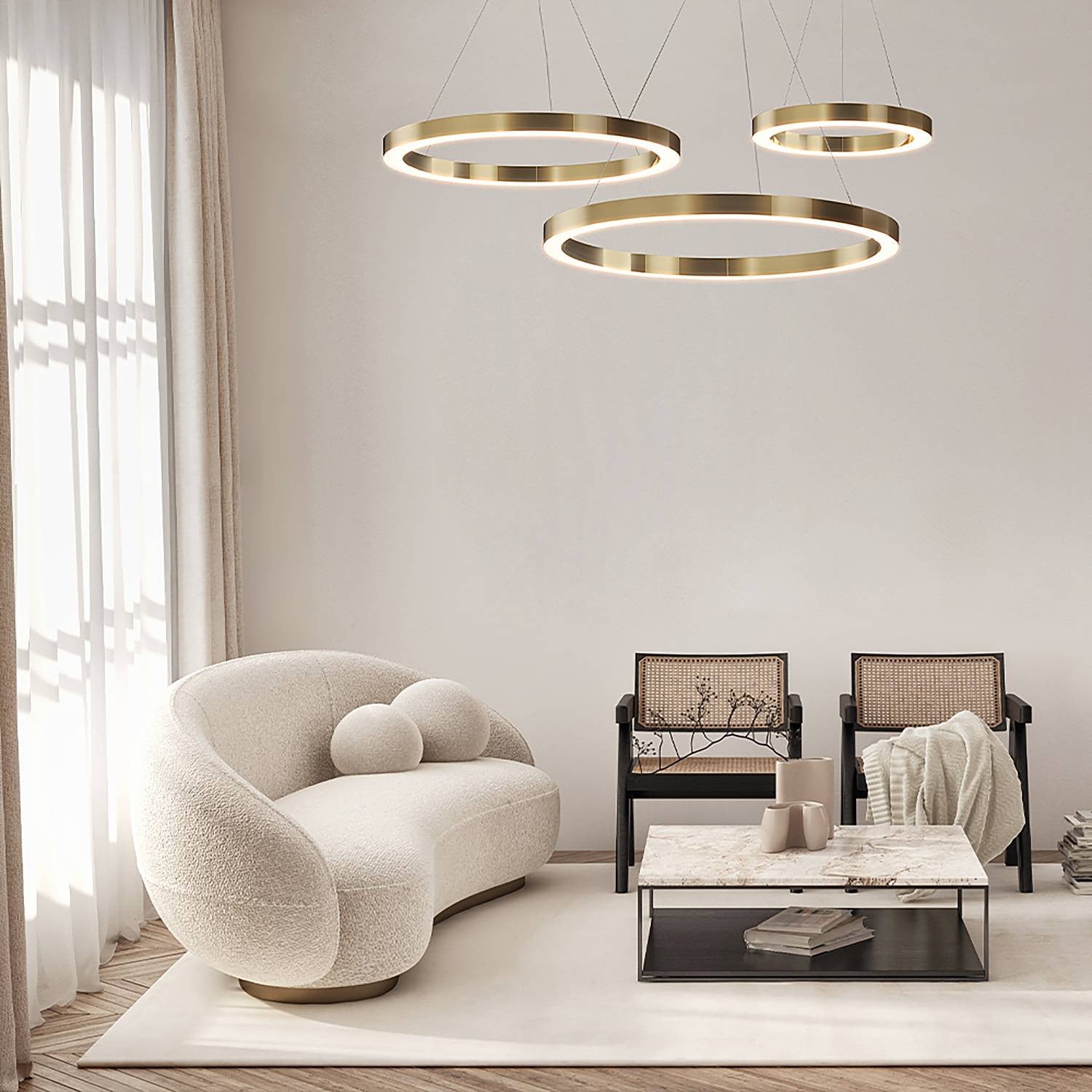 Maytoni Saturno LED hanglamp, messing en roestvrij staal, goud/messing, Ø 80 cm