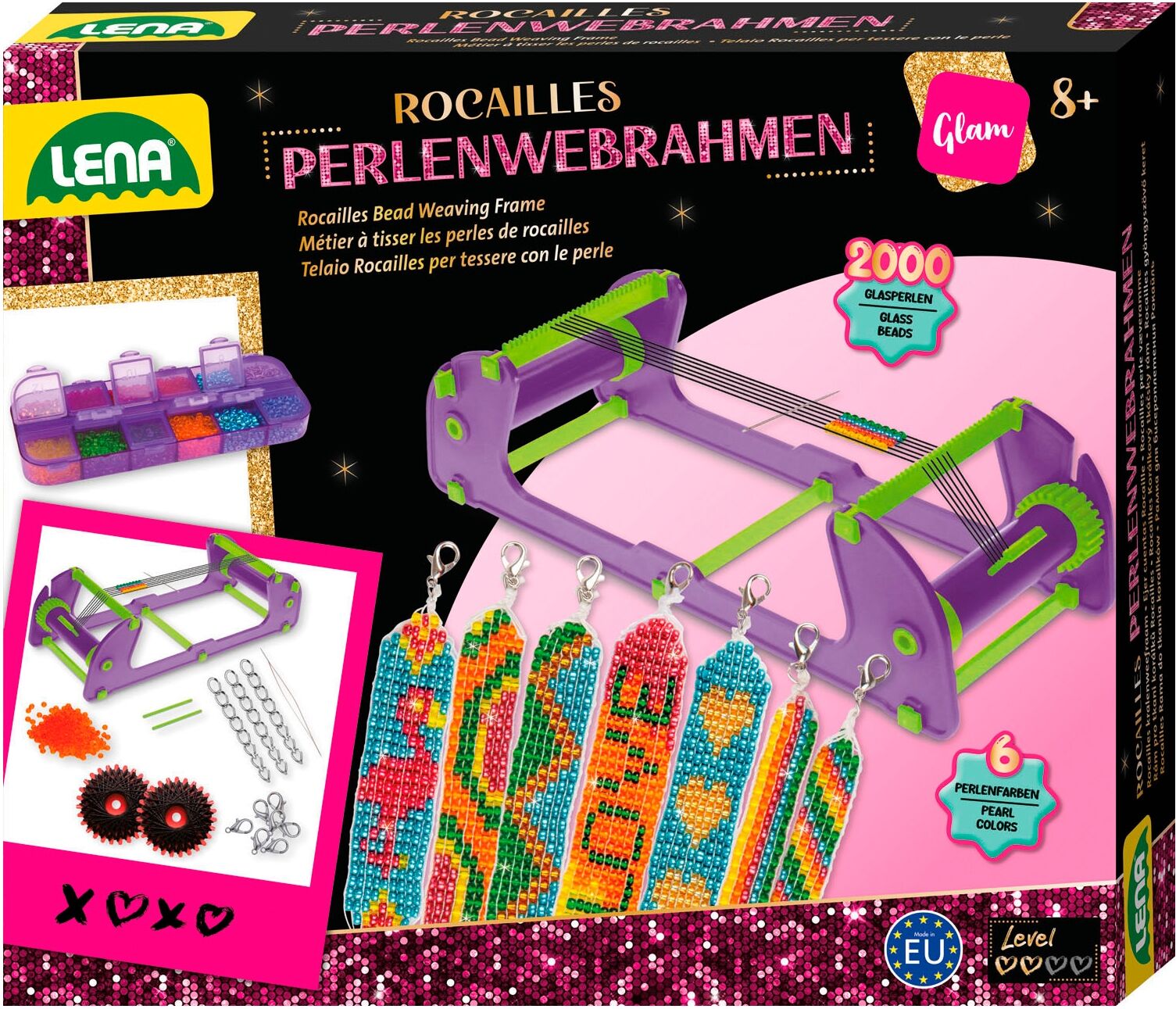 Kreativset LENA "Rocailles Perlenwebrahmen", bunt, Kreativsets, Kinder, Kunststoff, Kreativset, Made in Europe