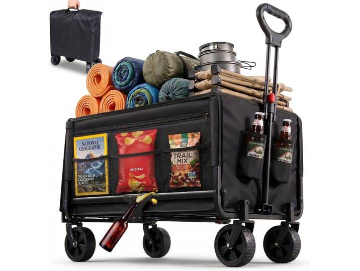 Albatros Bollerwagen faltbar 120L, Schwarz, Kunststoff, 120 L, Rechteckig, 47x94x86 cm, Gartenzubehör, Gartenpflege, Gartengeräte
