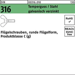 Flügelschraube DIN 316 M5x 25 Temperguss/Stahl galv.verz. 100 Stück