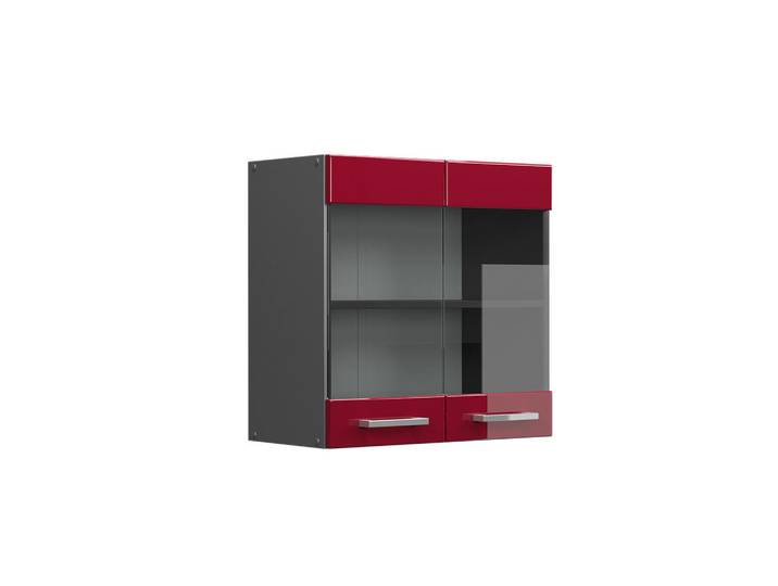 Vicco Küchenglasschrank R-Line Rot Hochglanz 60 cm, Rot, Anthrazit, Holzwerkstoff, 1 Fächer, Rechteckig, 60x60x31 cm, Küchen, Küchenmöbel, Küchenschränke, Küchenoberschränke