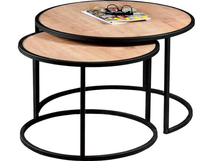 Hanah Home Modernes Satztisch-Set (2-teilig), Eiche & Schwarz, 80 x 50 x 80 cm & 66 x 43 x 66 cm 100% melaminbeschichtet, 18 mm stark Stilvoll und funktional für Zuhause und Büro