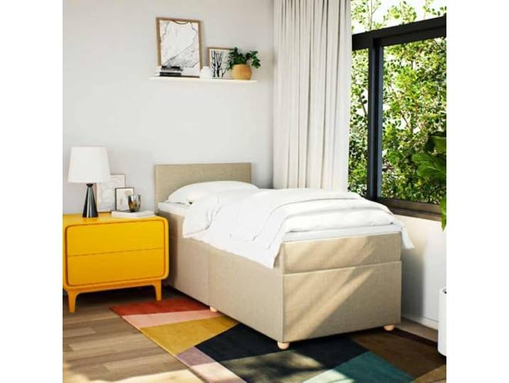 KTHLBRH Boxspringbett mit Matratze Creme 80 x 200 cm aus Stoff Taschenfederkernmatratze, inkl. Lattenrost, waschbarer Matratzenbezug, mittlere Unterstützung