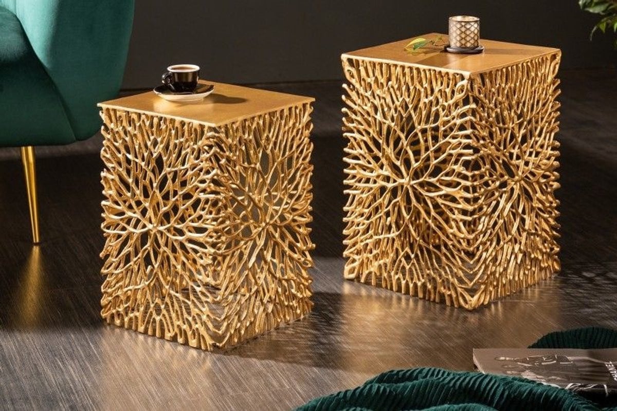 Invicta Interior Filigraan bijzettafel set van 2 Abstract Leaf goud handgemaakt - Hoogte: 45 cm