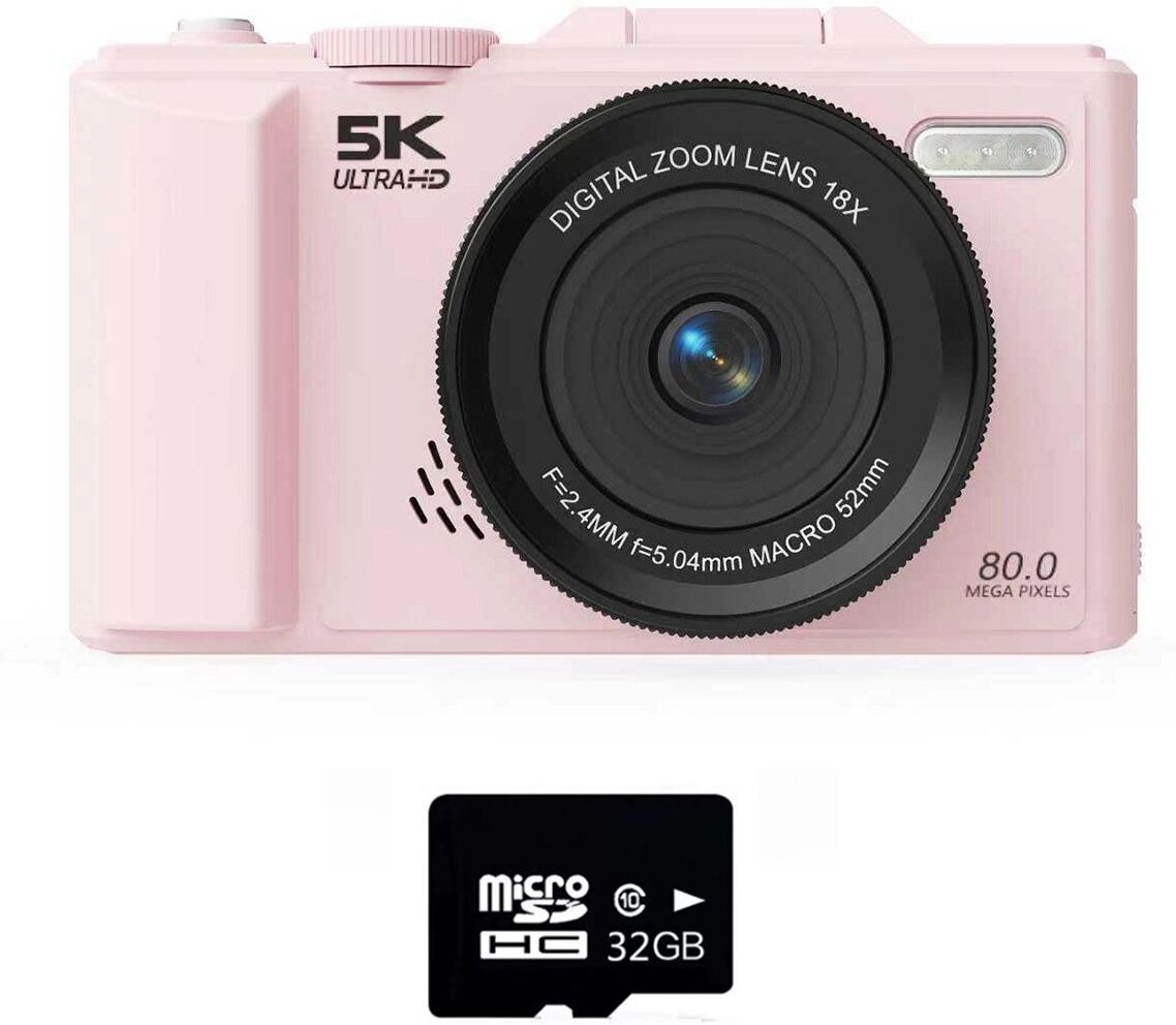 INF Appareil photo hybride rétro à écran rabattable 180° avec carte TF 32G - 75MP, vidéo 5K, AF, WiFi Rose