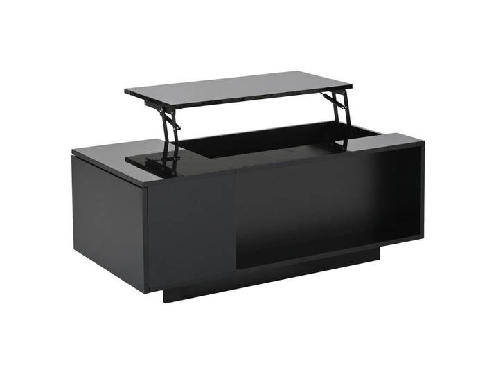 Flieks Couchtisch 100x50cm Schwarz Höhenverstellbar LED Versteckter Stauraum Schublade, Holz, 58.24x15.9x108.64 cm, Wohnzimmer, Wohnzimmertische, Couchtische