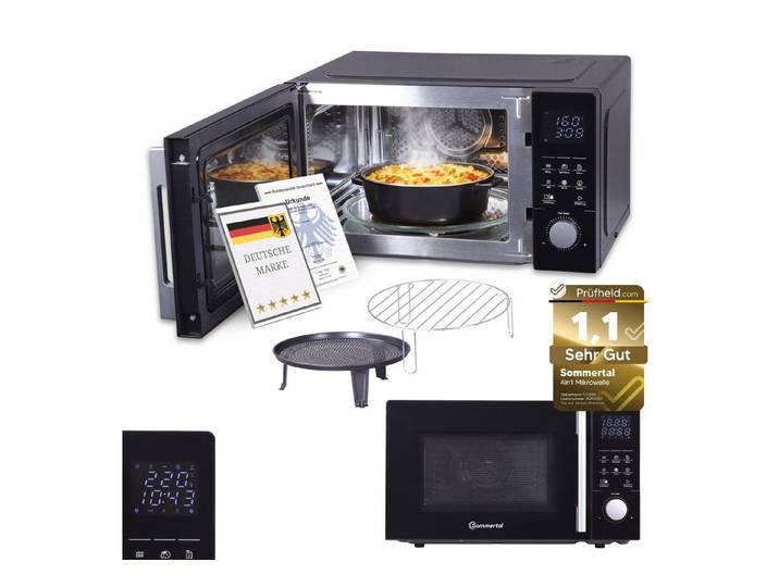 Sommertal Mikrowelle, Netzbetrieb, 25 l, 60 Min Timer, Kindersicherung, Express-Start, Rost, Crisp-Pfanne