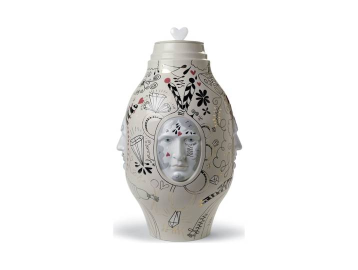 LLADRÓ vase CONVERSATION VASE MEDIUM (Gris et or - Porcelaine)