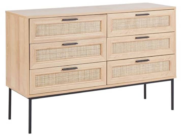 Beliani Kommode mit 6 Schubladen Braun Faserplatte 6 Holzwerkstoff, Papierfurnier, 120 x 40 x 77 cm