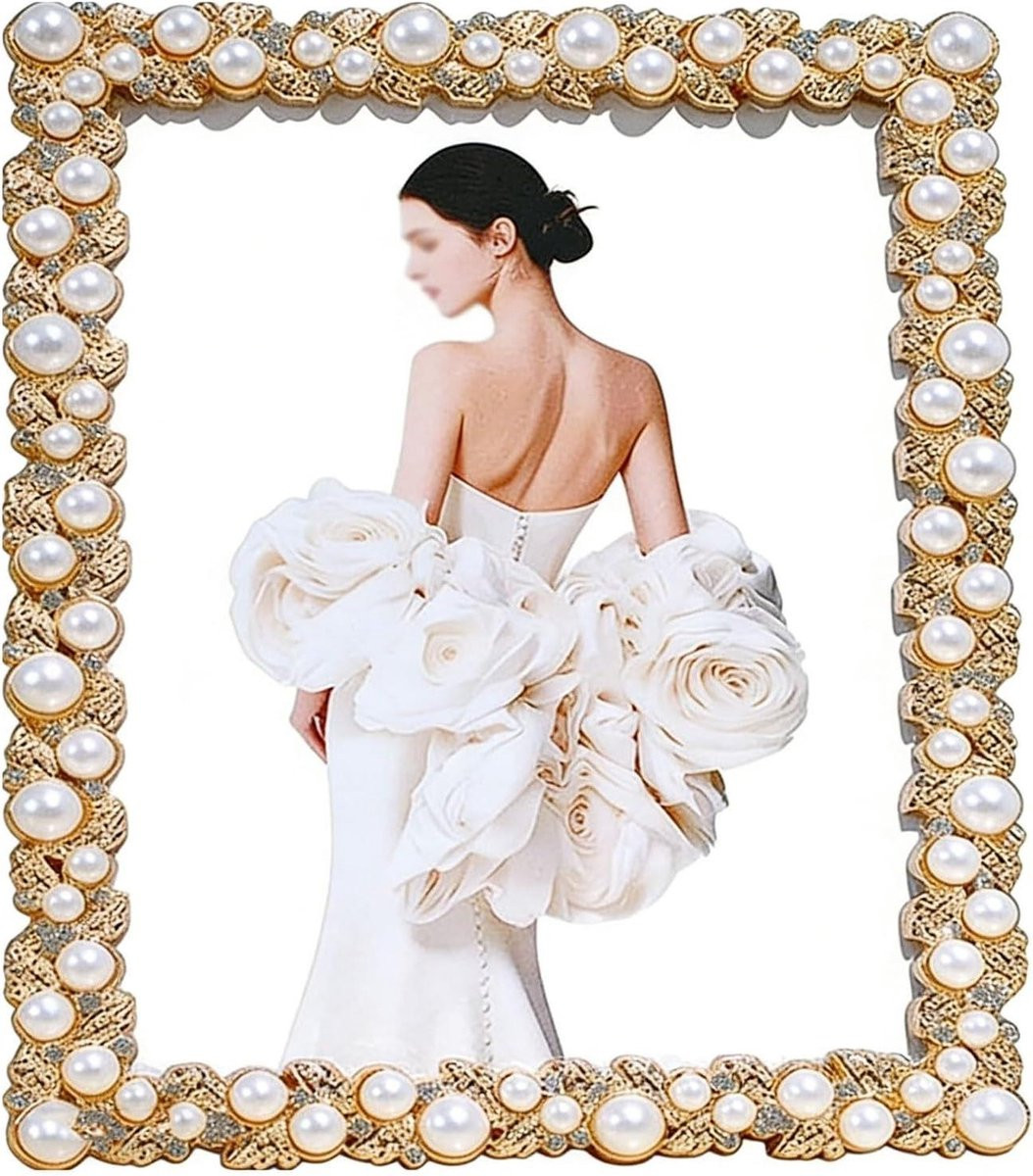 Vintage Fotolijst met Kralen Decoratie in Licht Goud, 6 Inch