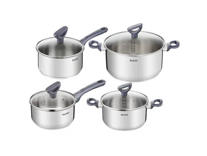 Tefal Topf-Set Tefal Daily Cook 8-teiliges Kochgeschirr-Set Topfset, Cromargan® Edelstahl Rostfrei 18/10 (8-tlg), Induktion mit Glasdeckel