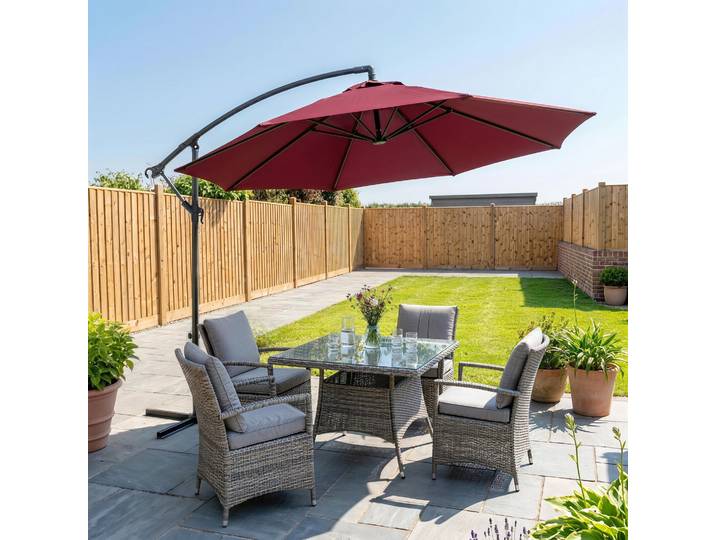 Outsunny Parasol Déporté 3m Rouge Inclinable Acier
