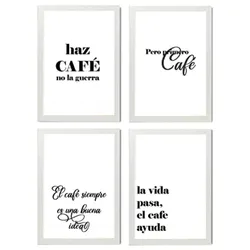 POSTER Set mit 4 Kaffee TypografieStil A4 Weißer Rahmen