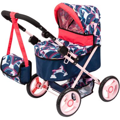 Puppenwagen BAYER "Trendy", blau mit einhorn, Puppenwagen, KinderB:39cm H:68cm T:68cm, Kunststoff, Metall, Stoff, mit Wickeltasche, B:39cm H:68cm T:68cm