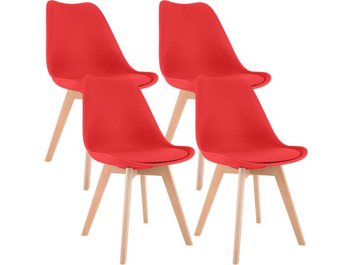 CLP Stuhl 4er Set Kunststoff Rot, Holz, 49x83x50 cm, Esszimmer, Stuhl
