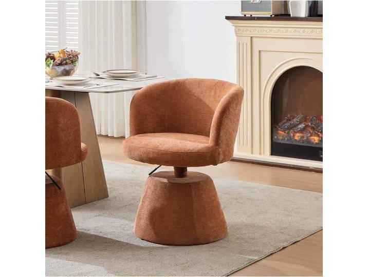 Tabouret de bar pivotant 360° hauteur réglable en chenille orange avec accoudoirs lot 1
