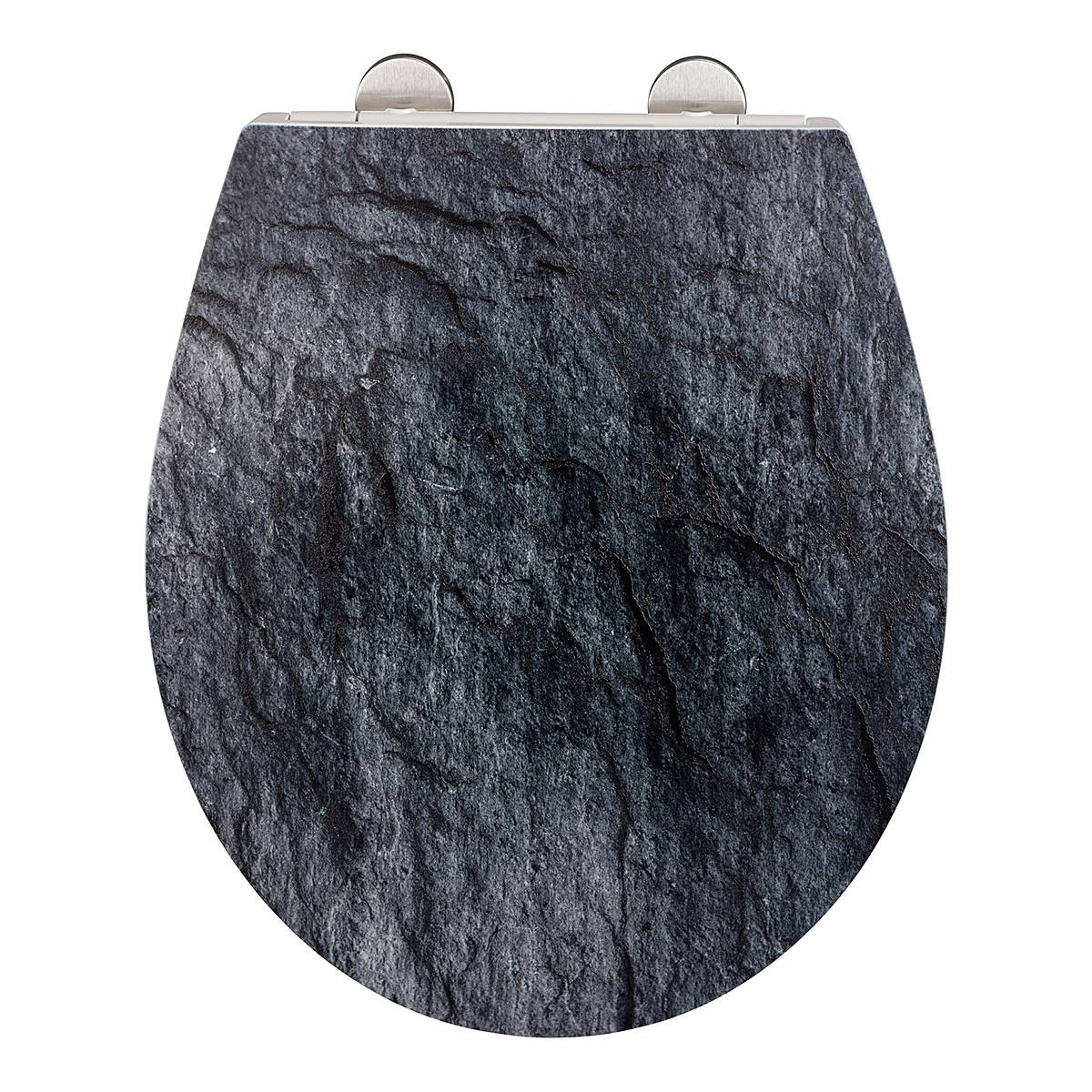 home24 Wc-bril Slate van duroplast met roestvrijstalen bevestiging, 38 x 45 cm