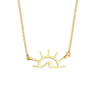 Kette mit Anhänger ELLI "Halskette Sonnenaufgang Meere Wellen Motiv Sommer 925 Silber" Gr. 45, gold, Halsketten, Damen, ohne Stein, Silber 925 (Sterlingsilber)