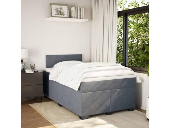 KTHLBRH Boxspringbett mit Matratze dunkelgrau 120 x 190 cm Samt Taschenfedern, personalisierte Unterstützung, waschbarer Matratzenschoner, Latten im Lieferumfang enthalten