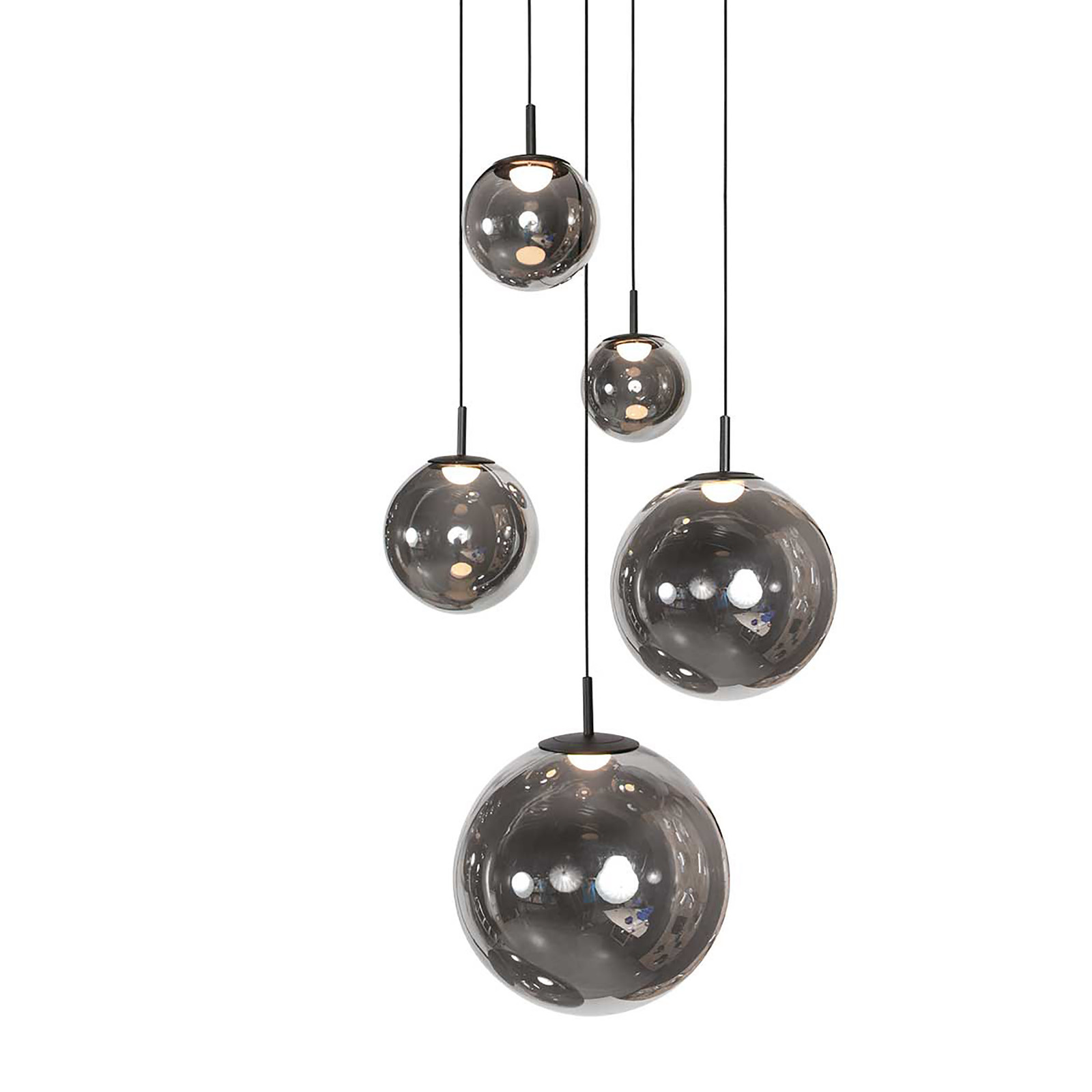 Steinhauer Bollique hanglamp zwart 5-lichts met glazen elementen