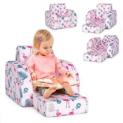 Costway 3-in-1 Convertible Kid Sofa Bed Flip-Out Chair Lounger for Toddler-Pink