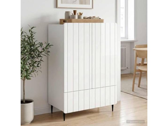 RJPLMFV Anrichte, weiß, glänzend, 66 x 34,5 x 97 cm, Holz, Ingenieurwesen Modernes Wohnzimmermöbel, Regale und Schubladen, Metallbeine, Scharniertüren, pflegeleicht