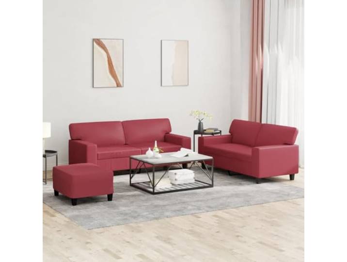 YUTAASU 3-TLG. Sofagarnitur Weinrot Kunstleder Schmutzabweisend, Pflegeleicht, Stabiler Holz-Metall-Rahmen, 110 kg Belastbarkeit pro Sitz