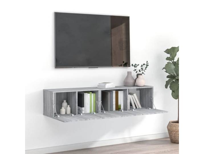 Ensemble de meuble TV suspendu - Sonoma gris - Bois massif - Contemporain - Design