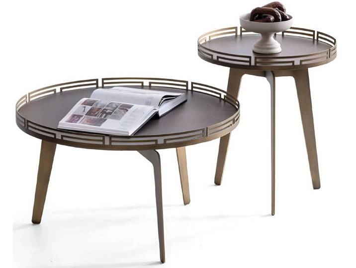 JVmoebel Couchtisch Beige runder Couchtisch aus poliertem Metall mit Beistelltisch (Packung), Made in Europa