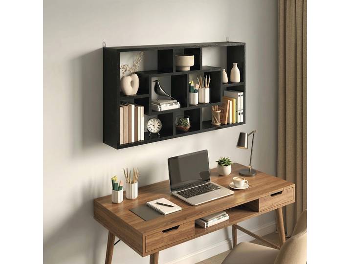 HOMCOM Étagère Murale 8 Cubes 85x14,5x47,5 cm Noir