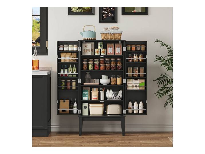 Yorbay Mehrzweckschrank Vintage Küchenschrank mit verbreitert Fundament&Kipp-Schutzvorrichtung Vintage-Stil Aufbewahrungsschrank, 120X59X30cm, Schwarz