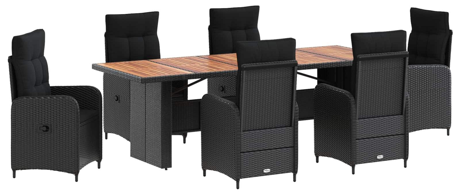 Outdoortisch-Set 7 stk. Schwarz Poly-Rattan
